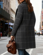 CHOUYATOU Womens Winter Notched Collar Mid Long Plaid Wool Trench Coat  Wool Peacoat,Wool Blend,Single Breasted,Overcoat,Outerwear,Winter Warm,Checkered Print,Dressy,Outfits,Lapel Collar
