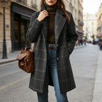 CHOUYATOU Womens Winter Notched Collar Mid Long Plaid Wool Trench Coat  Wool Peacoat,Wool Blend,Single Breasted,Overcoat,Outerwear,Winter Warm,Checkered Print,Dressy,Outfits,Lapel Collar