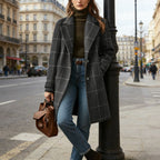 CHOUYATOU Womens Winter Notched Collar Mid Long Plaid Wool Trench Coat  Wool Peacoat,Wool Blend,Single Breasted,Overcoat,Outerwear,Winter Warm,Checkered Print,Dressy,Outfits,Lapel Collar