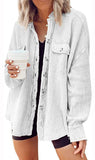 UTCOCO Women's Casual Waffle Knit Shacket Jacket Loose Fit Long Sleeve Button Down Shirt Shacket Top