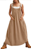 chouyatou Women's Cargo Overall Dress Sleeveless Adjustable Strap Safari Maxi Jumper Dress with Pockets