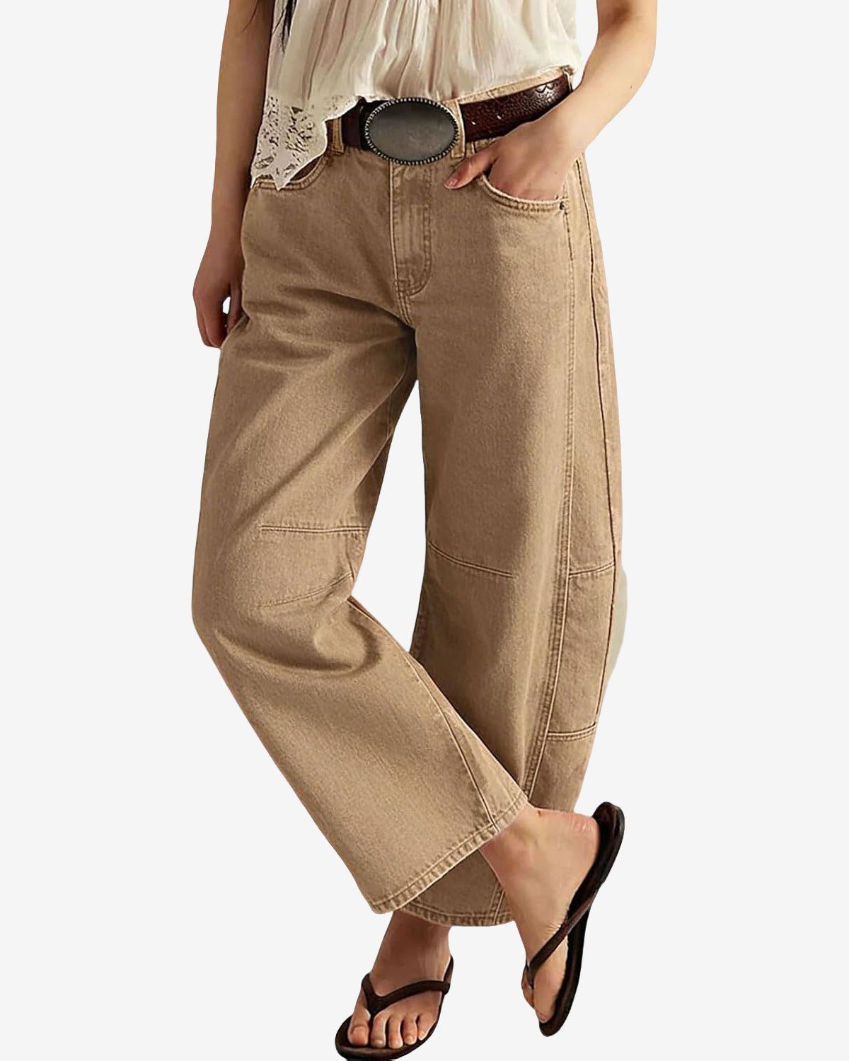 Chouyatou Women Casual Wide Leg Mid Rise Jeans Baggy Barrel Jeans Denim Pull On Pants Sweatpants Y2k Boyfriend Boho Ankle Pant
