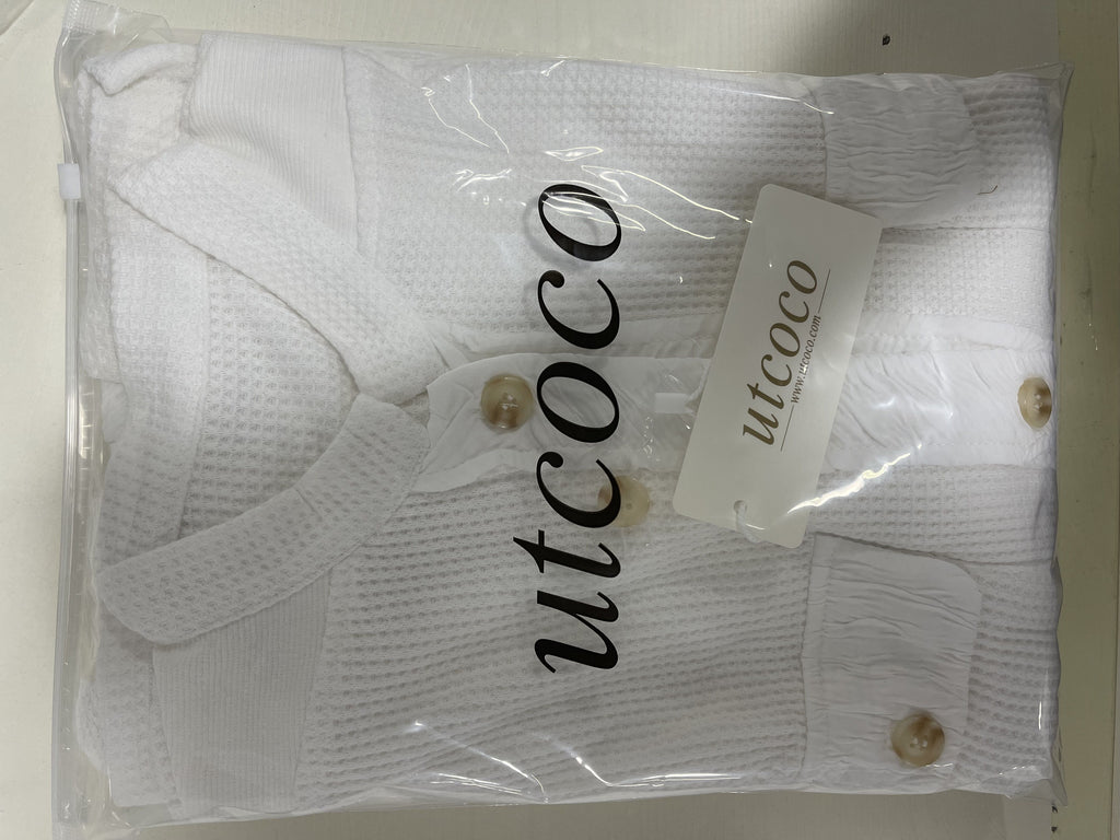 UTCOCO Women's Casual Waffle Knit Shacket Jacket Loose Fit Long Sleeve Button Down Shirt Shacket Top