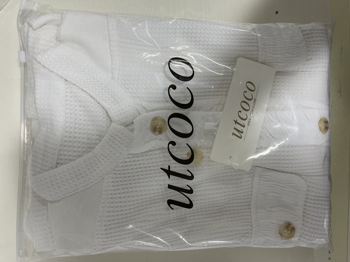 UTCOCO Women's Casual Waffle Knit Shacket Jacket Loose Fit Long Sleeve Button Down Shirt Shacket Top