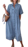 CHOUYATOU Women's 2026 Summer Short Sleeve Denim Shirt Dress Midi Long Western Business Casual Jean Dress