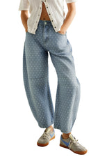 CHOUYATOU Women Baggy Polka Dot Barrel Jeans Y2K Floral Print Wide Leg Jeans Boyfriend Denim Ankle Pants