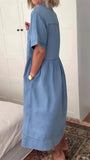 CHOUYATOU Women's 2026 Summer Short Sleeve Denim Shirt Dress Midi Long Western Business Casual Jean Dress
