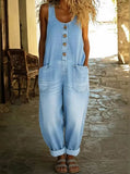 CHOUYATOU Women's Suspender Strap Loose Denim Bib Overalls Y2k Baggy Distressed Jeans Wide Leg Jumpsuit Pants