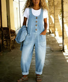 CHOUYATOU Women's Suspender Strap Loose Denim Bib Overalls Y2k Baggy Distressed Jeans Wide Leg Jumpsuit Pants