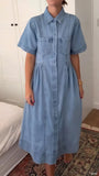 CHOUYATOU Women's 2026 Summer Short Sleeve Denim Shirt Dress Midi Long Western Business Casual Jean Dress