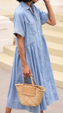 CHOUYATOU Women's 2026 Summer Short Sleeve Denim Shirt Dress Midi Long Western Business Casual Jean Dress