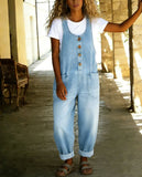 CHOUYATOU Women's Suspender Strap Loose Denim Bib Overalls Y2k Baggy Distressed Jeans Wide Leg Jumpsuit Pants