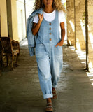 CHOUYATOU Women's Suspender Strap Loose Denim Bib Overalls Y2k Baggy Distressed Jeans Wide Leg Jumpsuit Pants