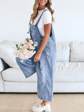 chouyatou Women Loose Adjustable Strap Denim Bib Overall Jeans Distressed Wide Leg Baggy Overalls Jumpsuit