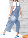 chouyatou Women Loose Adjustable Strap Denim Bib Overall Jeans Distressed Wide Leg Baggy Overalls Jumpsuit