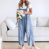 chouyatou Women Loose Adjustable Strap Denim Bib Overall Jeans Distressed Wide Leg Baggy Overalls Jumpsuit