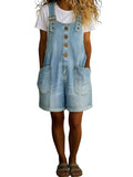 CHOUYATOU Women's Y2K Denim Shortalls Button Front Wide Leg Loose Bib Jean Overalls Shorts Romper Jumpsuits Vintage