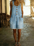 CHOUYATOU Women's Y2K Denim Shortalls Button Front Wide Leg Loose Bib Jean Overalls Shorts Romper Jumpsuits Vintage