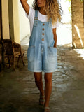 CHOUYATOU Women's Y2K Denim Shortalls Button Front Wide Leg Loose Bib Jean Overalls Shorts Romper Jumpsuits Vintage