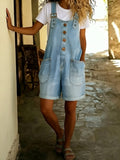 CHOUYATOU Women's Y2K Denim Shortalls Button Front Wide Leg Loose Bib Jean Overalls Shorts Romper Jumpsuits Vintage