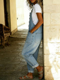 CHOUYATOU Women's Y2K Denim Bib Overall Pants Button Front Wide Leg Jean Jumpsuits Vintage Loose Romper