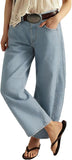 Chouyatou Women Casual Wide Leg Mid Rise Jeans Baggy Barrel Jeans Denim Pull On Pants Sweatpants Y2k Boyfriend Boho Ankle Pant