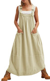 chouyatou Women's Cargo Overall Dress Sleeveless Adjustable Strap Safari Maxi Jumper Dress with Pockets