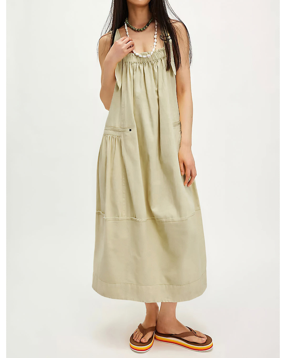 chouyatou Women's Cargo Overall Dress Sleeveless Adjustable Strap Safari Maxi Jumper Dress with Pockets