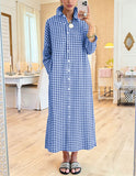 CHOUYATOU Women's Casual Loose Button Down Plaid Shirt Dress Long Sleeve Side Slit Cotton Gingham Maxi Dress