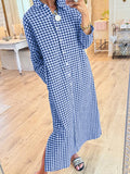 CHOUYATOU Women's Casual Loose Button Down Plaid Shirt Dress Long Sleeve Side Slit Cotton Gingham Maxi Dress