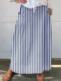 chouyatou Women's Vertical Striped High Waist Maxi Skirt Vintage Floral Cotton Long Skirt with Pockets