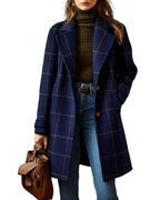 CHOUYATOU Womens Winter Notched Collar Mid Long Plaid Wool Trench Coat  Wool Peacoat,Wool Blend,Single Breasted,Overcoat,Outerwear,Winter Warm,Checkered Print,Dressy,Outfits,Lapel Collar