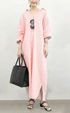 chouyatou Women's Casual Long Sleeve Button Down Loose Striped Cotton Maxi Shirt Dress