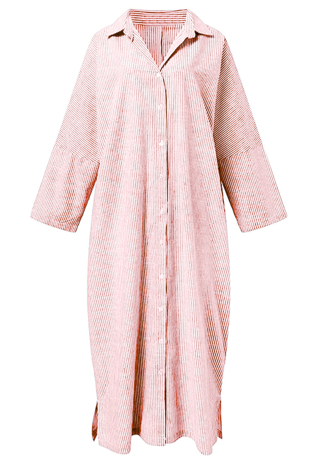 Chouyatou Women's Casual Long Sleeve Button Down Loose Striped Cotton Maxi Shirt Dress