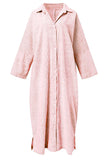 chouyatou Women's Casual Long Sleeve Button Down Loose Striped Cotton Maxi Shirt Dress