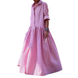 CHOUYATOU Women's Retro Plaid Button Down Maxi Shirt Dress Long Sleeve Button Up Gingham Swing Long Dress
