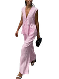 CHOUYATOU Women's Casual 2 Piece Outfits Peplum Ruffle Tank Top Wide leg Long Palazzo Pants Matching Set