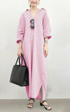 chouyatou Women's Casual Long Sleeve Button Down Loose Striped Cotton Maxi Shirt Dress