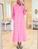 CHOUYATOU Women's Casual Loose Button Down Plaid Shirt Dress Long Sleeve Side Slit Cotton Gingham Maxi Dress