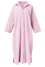 Chouyatou Women's Casual Long Sleeve Button Down Loose Striped Cotton Maxi Shirt Dress