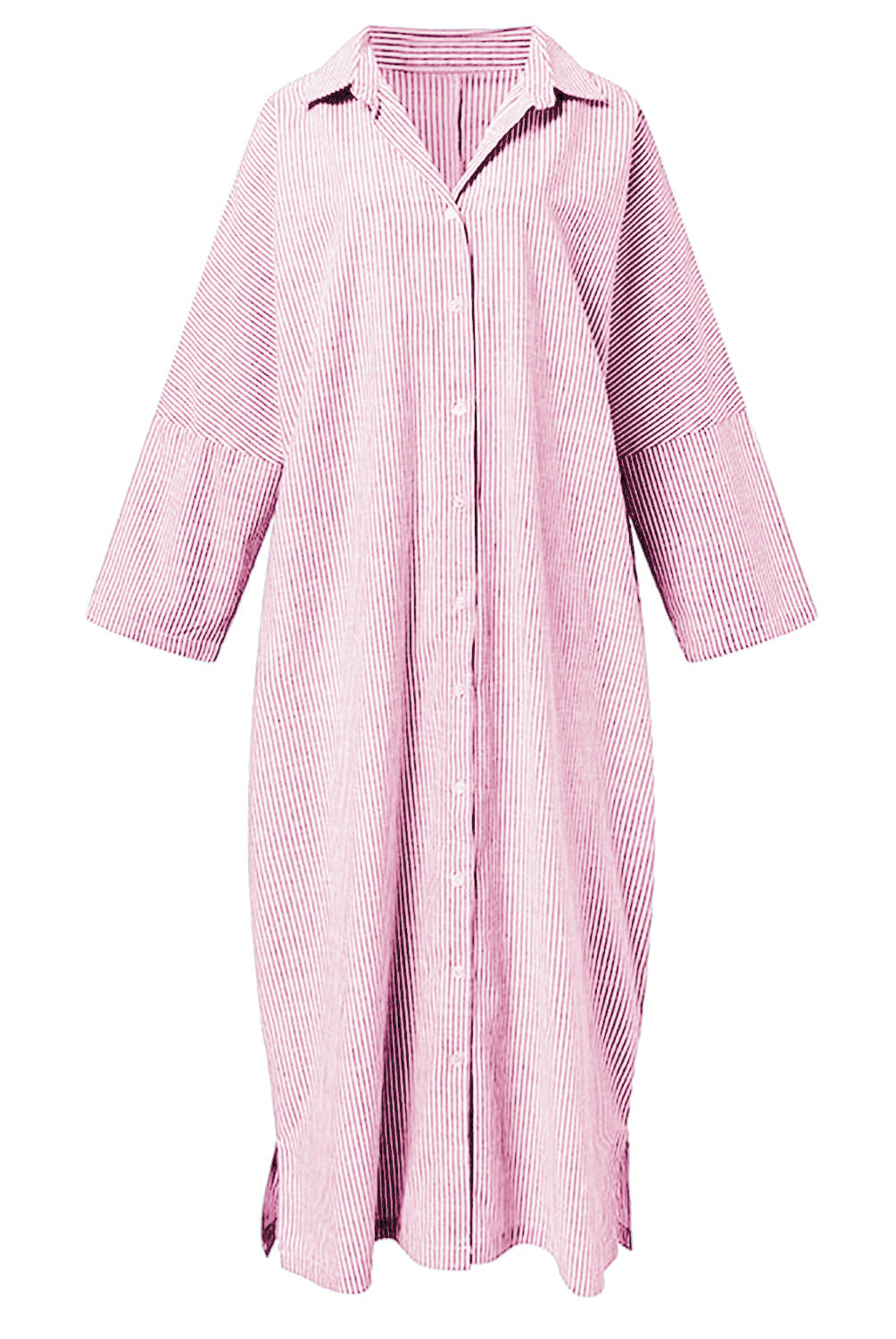 Chouyatou Women's Casual Long Sleeve Button Down Loose Striped Cotton Maxi Shirt Dress
