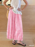 CHOUYATOU Women 2026 Summer Ruffle Hem Crop Cotton Linen Pants Beach Plaid Gingham Wide Leg Pants Palazzos
