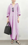 chouyatou Women's Casual Long Sleeve Button Down Loose Striped Cotton Maxi Shirt Dress