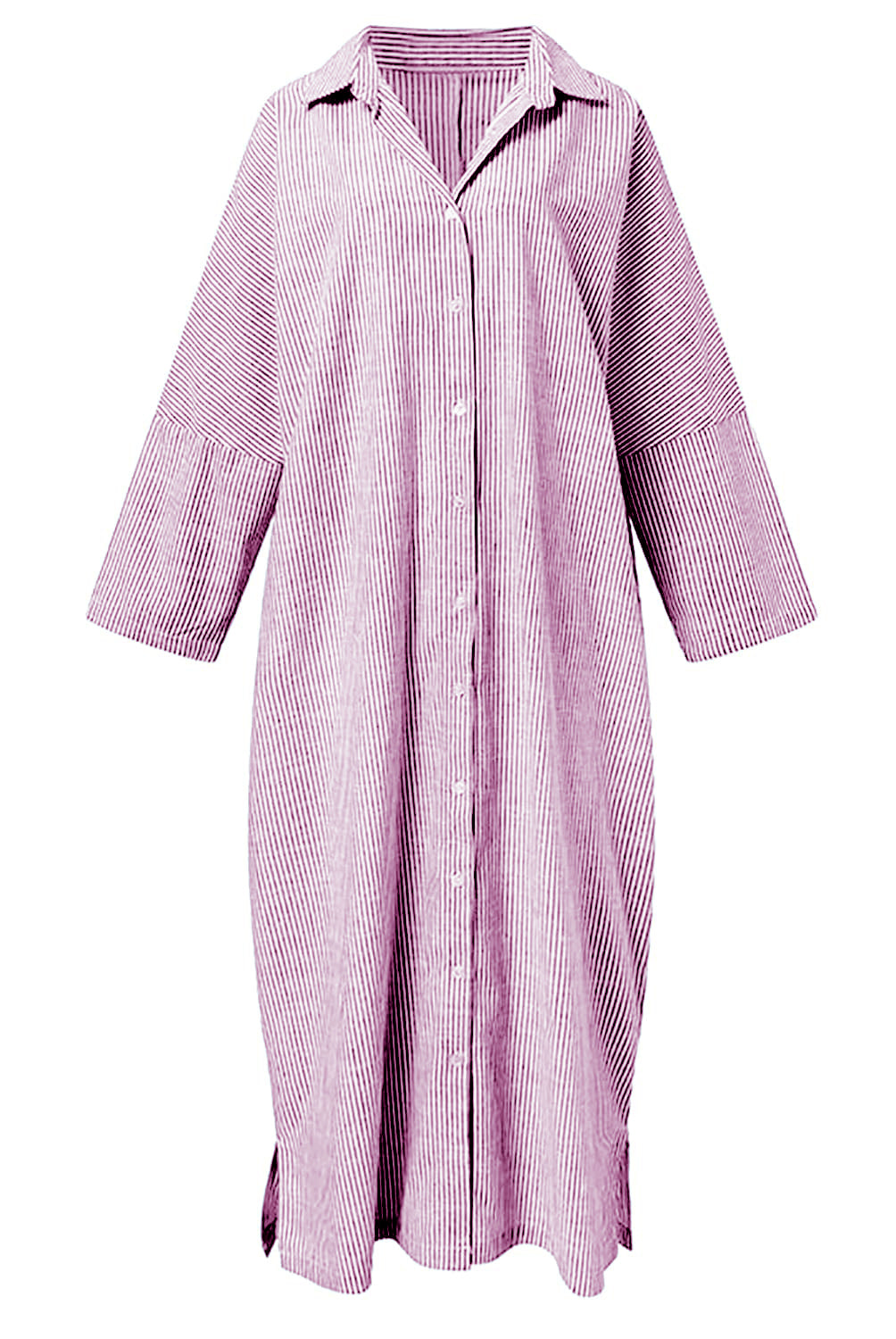 Chouyatou Women's Casual Long Sleeve Button Down Loose Striped Cotton Maxi Shirt Dress