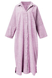 chouyatou Women's Casual Long Sleeve Button Down Loose Striped Cotton Maxi Shirt Dress