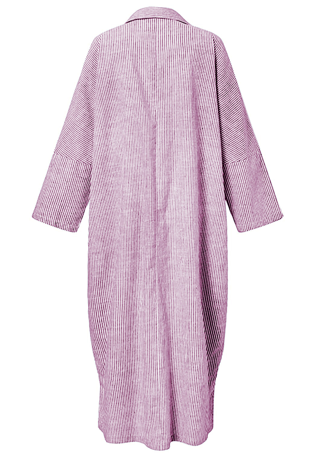 Chouyatou Women's Casual Long Sleeve Button Down Loose Striped Cotton Maxi Shirt Dress