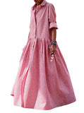 CHOUYATOU Women's Retro Plaid Button Down Maxi Shirt Dress Long Sleeve Button Up Gingham Swing Long Dress