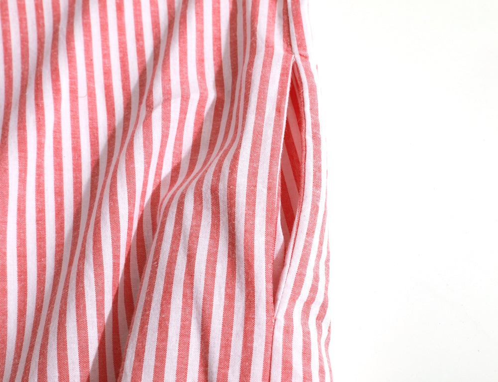 Chouyatou Women's Casual Long Sleeve Button Down Loose Striped Cotton Maxi Shirt Dress