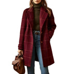 CHOUYATOU Womens Winter Notched Collar Mid Long Plaid Wool Trench Coat  Wool Peacoat,Wool Blend,Single Breasted,Overcoat,Outerwear,Winter Warm,Checkered Print,Dressy,Outfits,Lapel Collar
