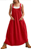 chouyatou Women's Cargo Overall Dress Sleeveless Adjustable Strap Safari Maxi Jumper Dress with Pockets
